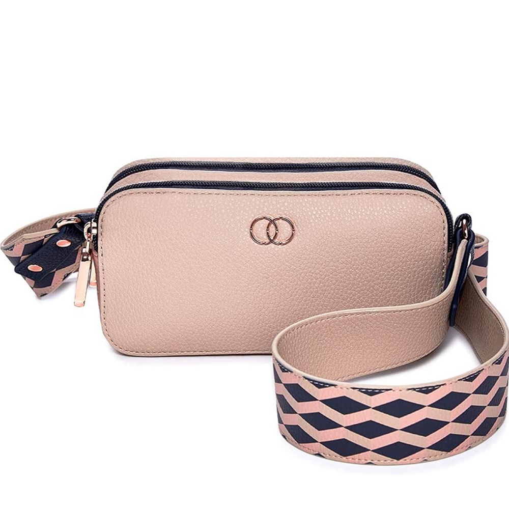 NWOT Caboodles Crossbody Clutch, Dual Compartment Purse, Navy/Oat